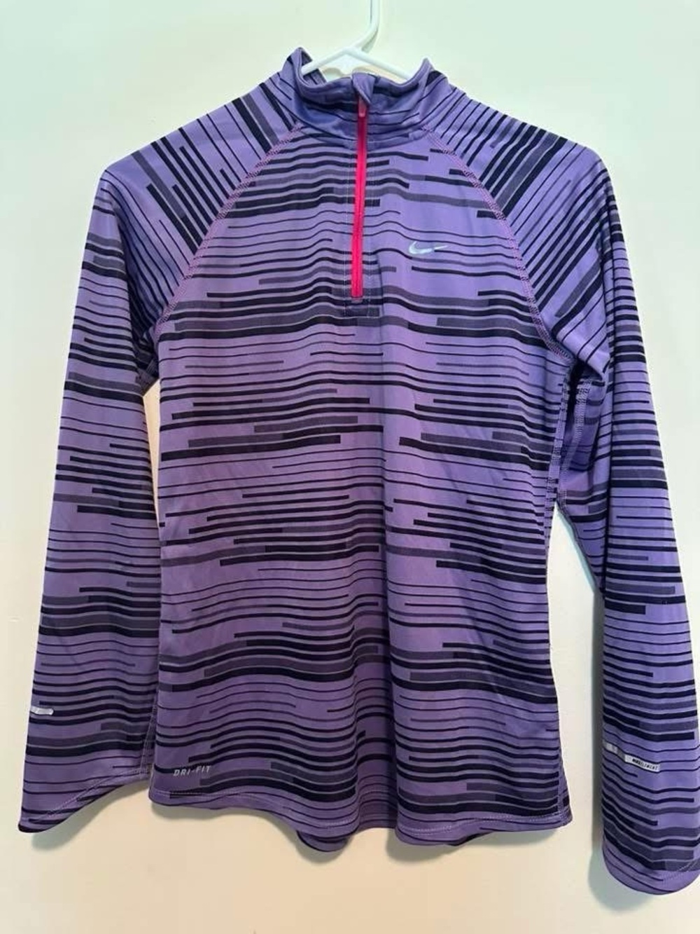Nike Purple and Black Striped Half-Zip Pullover with Pink Zip